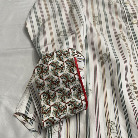 ROBERT GRAHAM MONKEY SEE Sz Med White Blue Yellow Pink Green Striped Men's Shirt - Picture 4 of 5